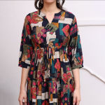 Women Abstract Printed Mandarin Collar A-Line Dress