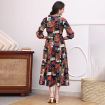 Women Abstract Printed Mandarin Collar A-Line Dress