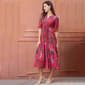 Women Floral Printed Fit & Flare Midi Dress