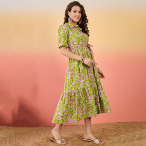 Floral Printed Pure Cotton Tiered Maxi Dress